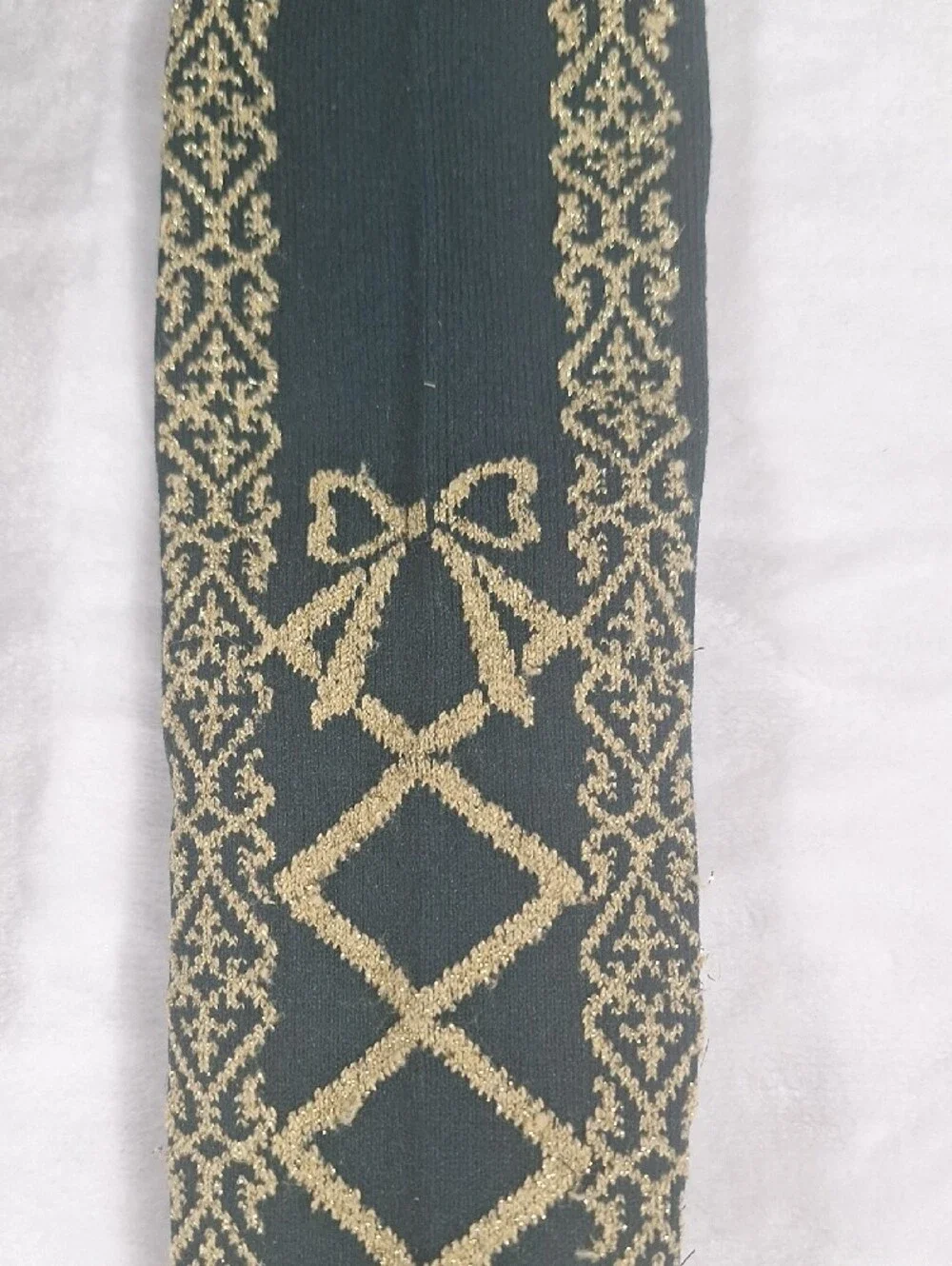 Innocent World Dark Green Lace-Up OTK Socks with Gold Thread Detail | Classic